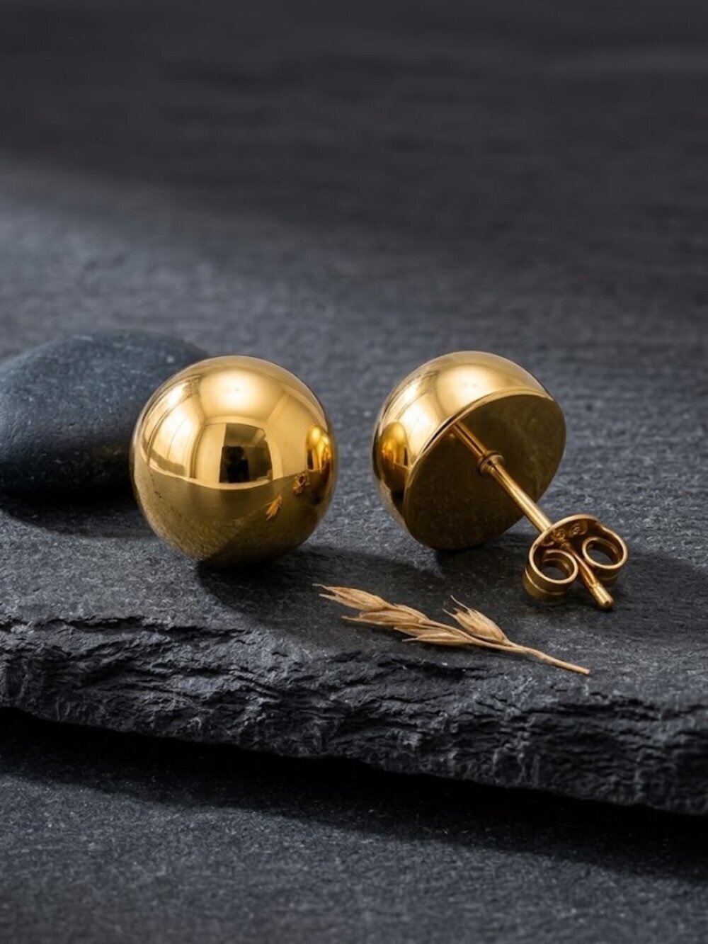 Gold Dome Stud Earrings Chunky Half Sphere Ball Clean Girl Stainless 0.5" - Picture 10 of 16